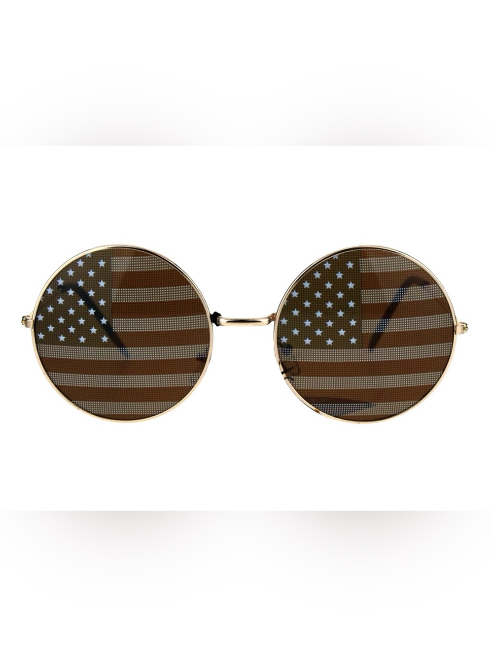 Round Gold Frame Sunglasses with Brown American Flag Lenses
